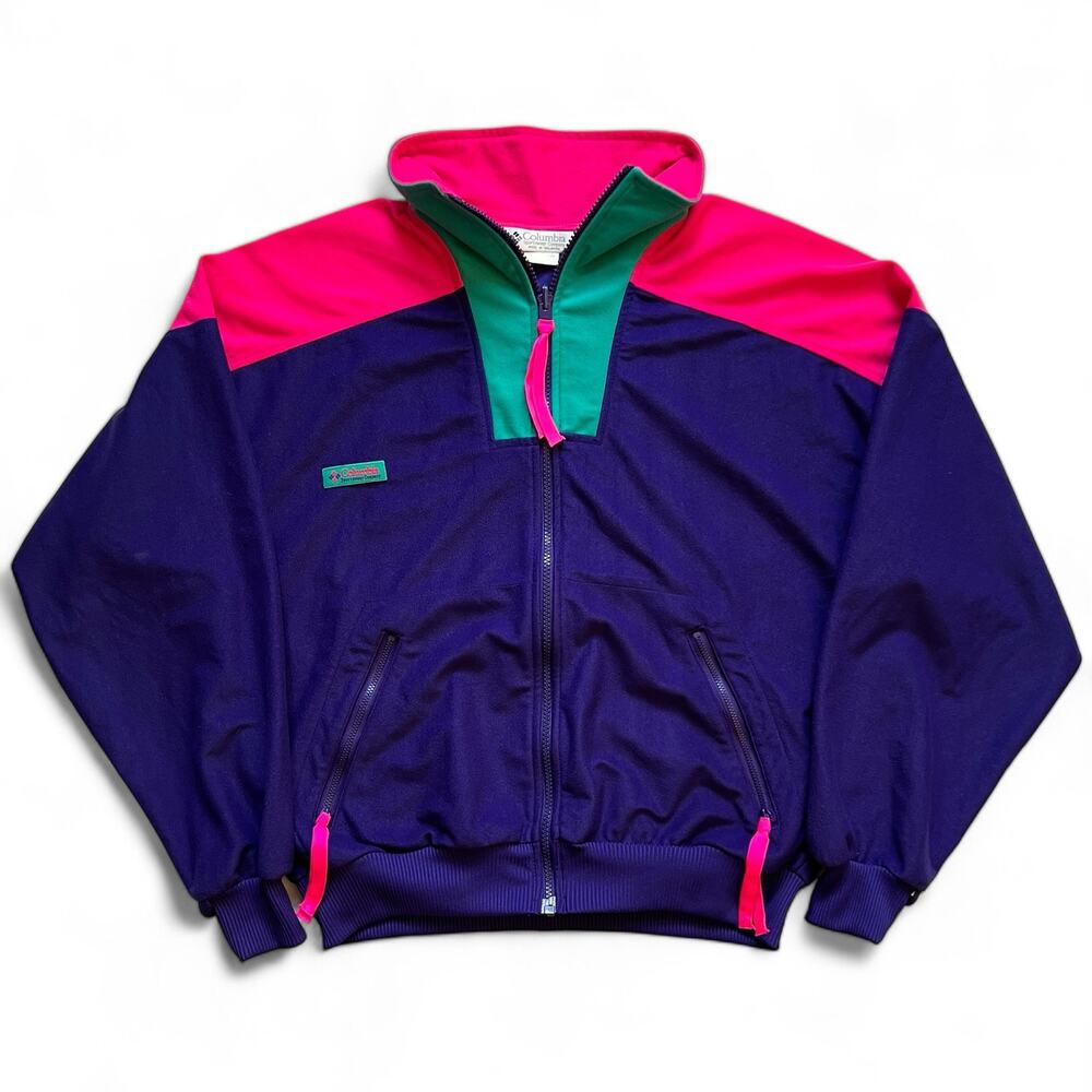 Vintage Columbia Neon Purple Pink Micro Fleece Full Zip Jacket L Hiking Gorpcore